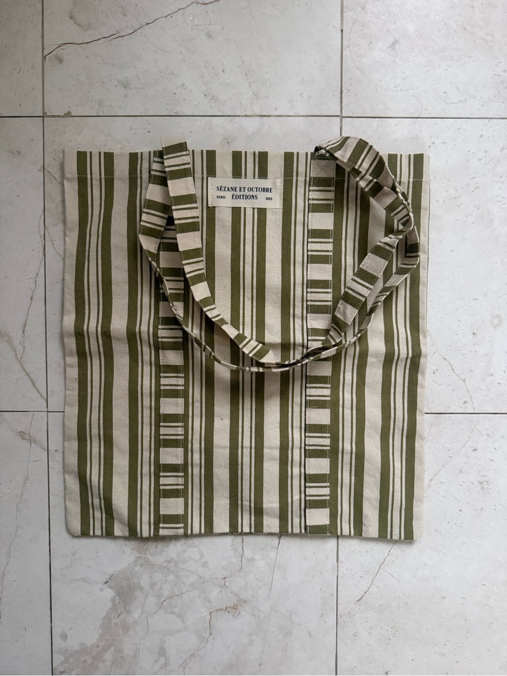 Sézane et Octobre Green Striped Canvas Tote